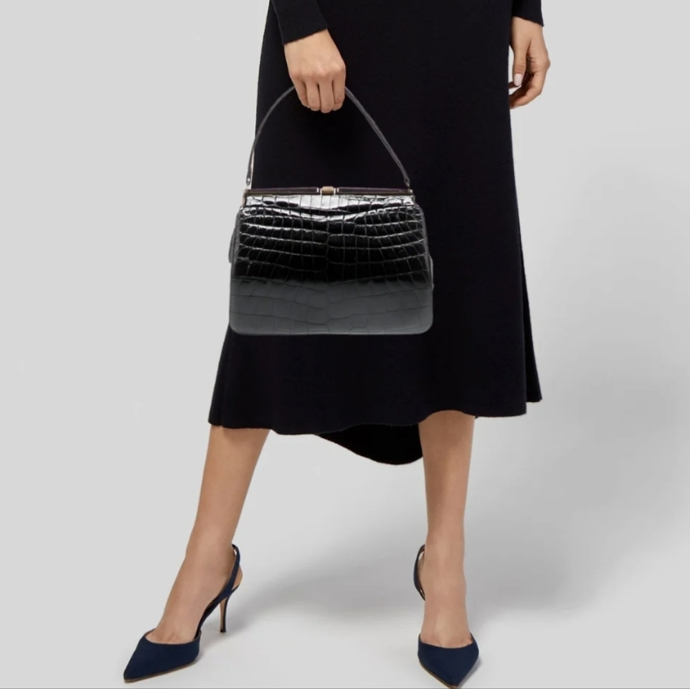 BELLESTONE EMBOSSED LEATHER TOP HANDLE BAG BLACK VINTAGE STYLE SATCHEL